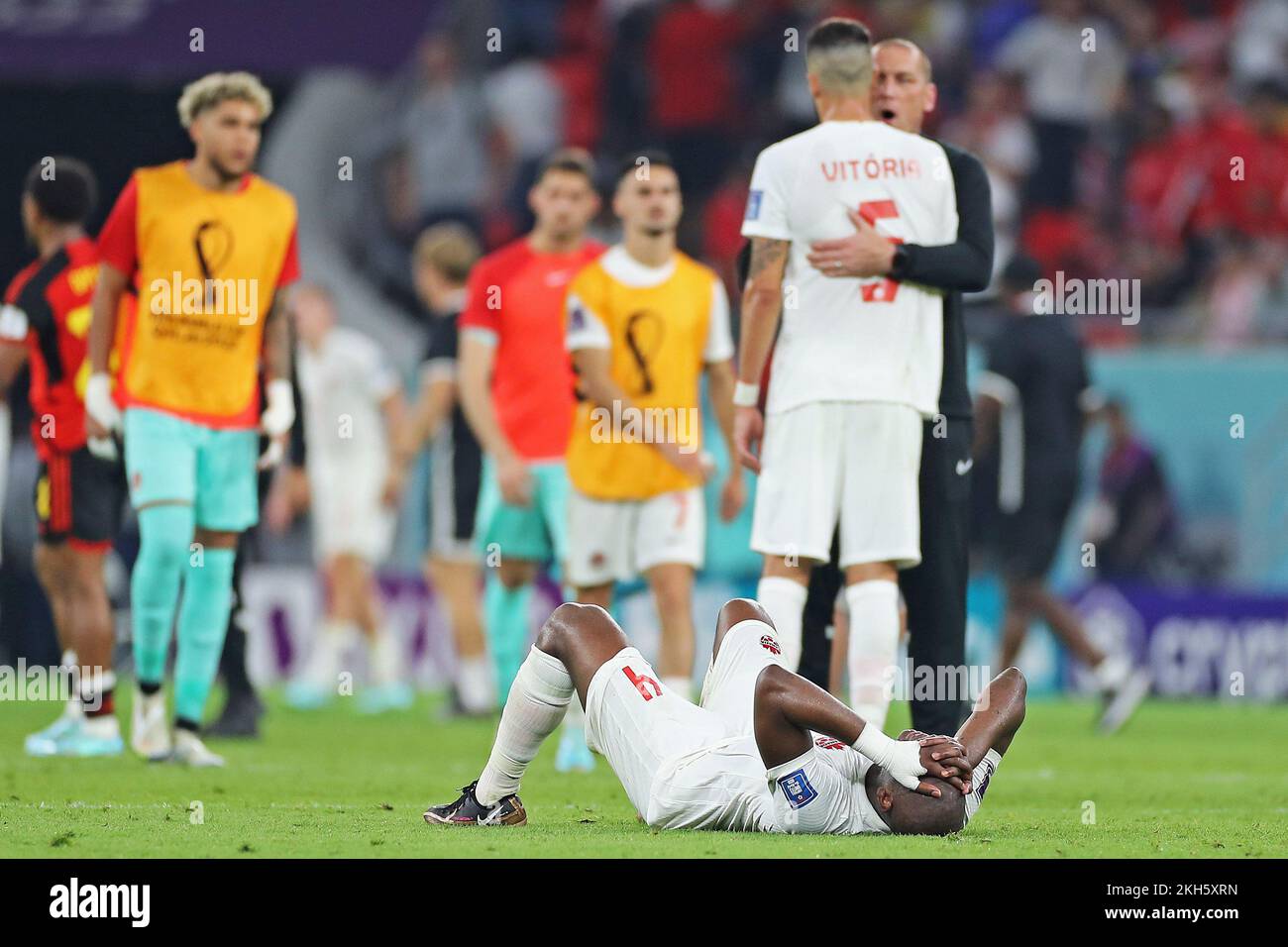 Doha, Qatar. 23rd Nov, 2022. Kamal Miller of Canada, regrets the defeat after the match between Belgium and Canada, for the 1st round of Group F of the FIFA World Cup Qatar 2022, Ahmed bin Ali Stadium this Wednesday 23. 30761 (Heuler Andrey/SPP) Credit: SPP Sport Press Photo. /Alamy Live News Stock Photo