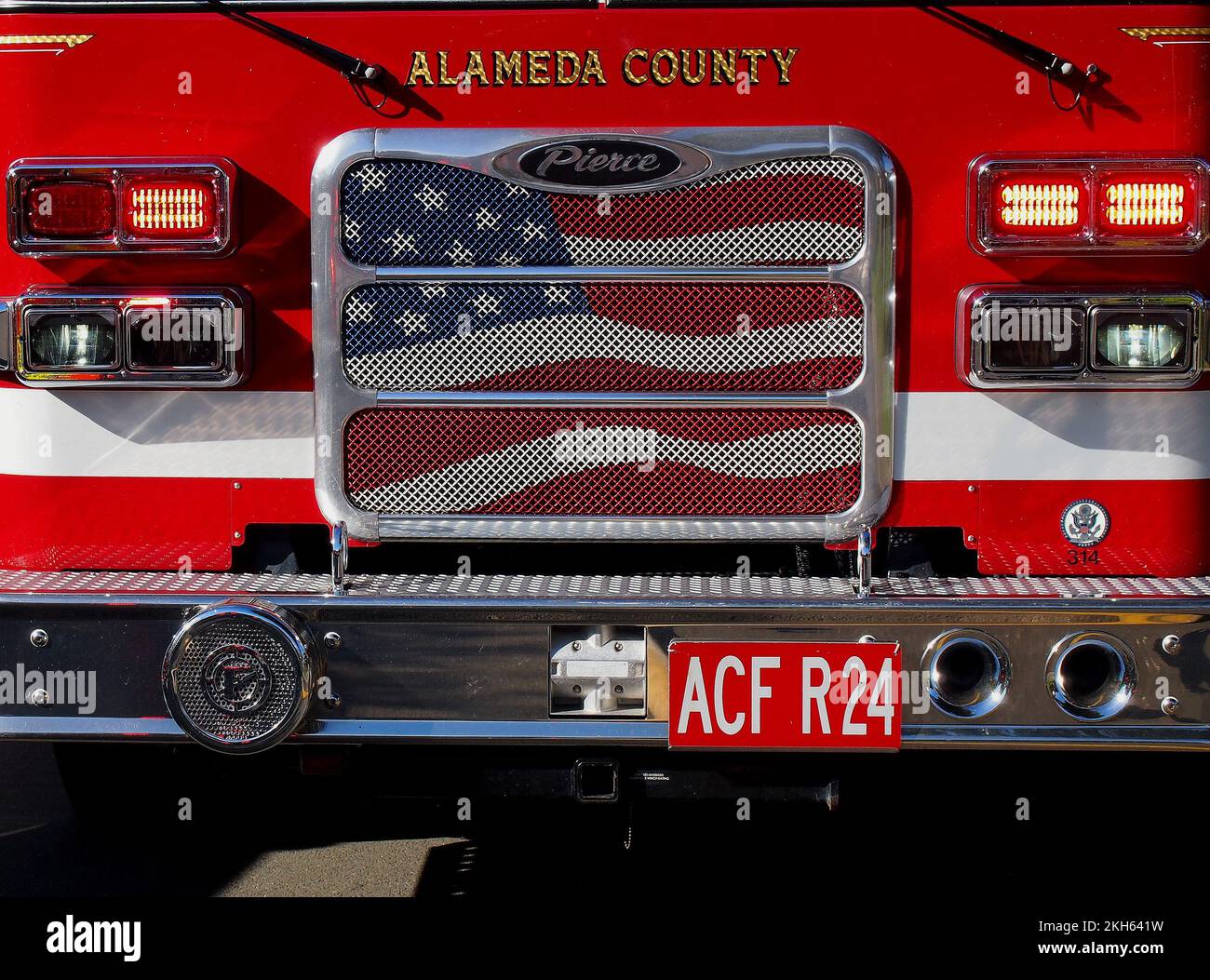 Alameda County Fire department truck at a fire in Union City, California Stock Photo