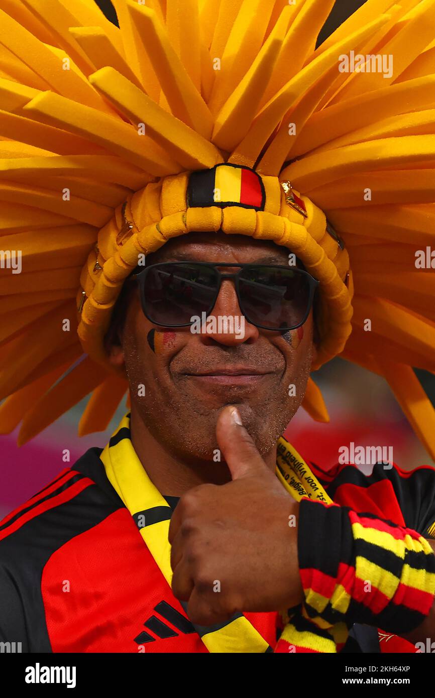 Doha, Qatar. 23rd Nov, 2022. A Belgium fan looks on during the 2022 FIFA World Cup Group F match at the Ahmad Bin Ali Stadium in Doha, Qatar on November 23, 2022. Photo by Chris Brunskill/UPI Credit: UPI/Alamy Live News Stock Photo