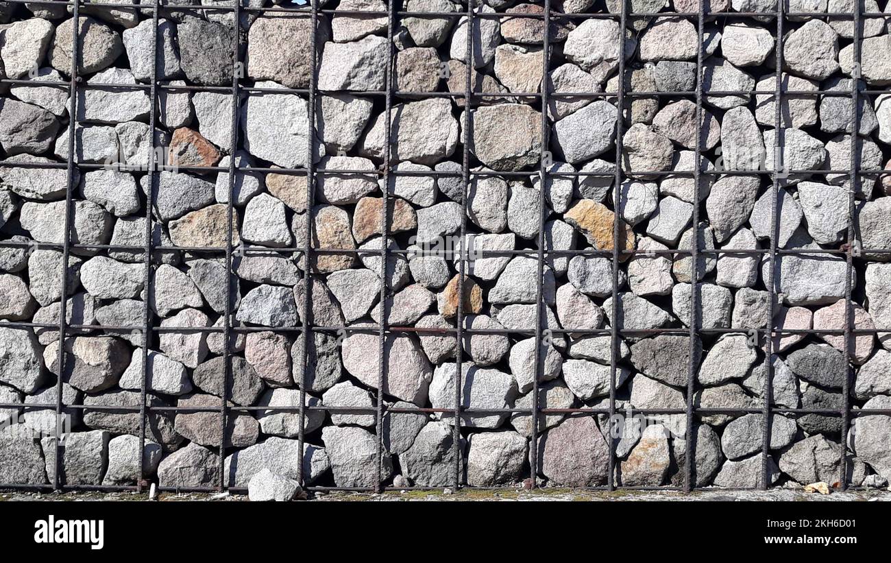 gabion wall with wire garden wall steel. on park Stock Photo Alamy
