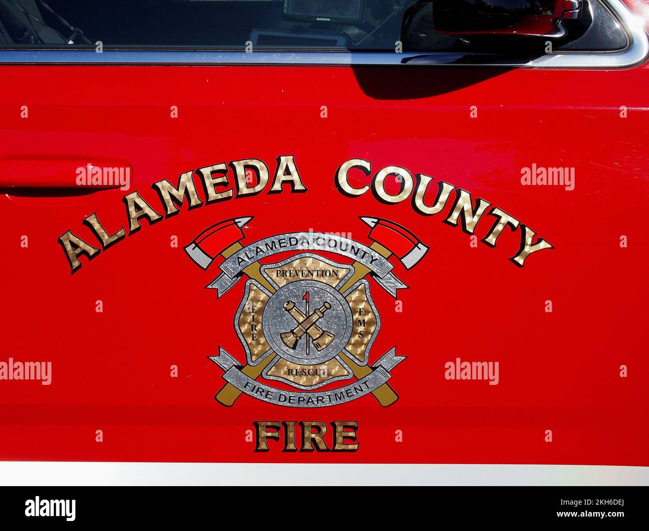 Alameda County Fire department vehicle at a fire in Union City, California Stock Photo
