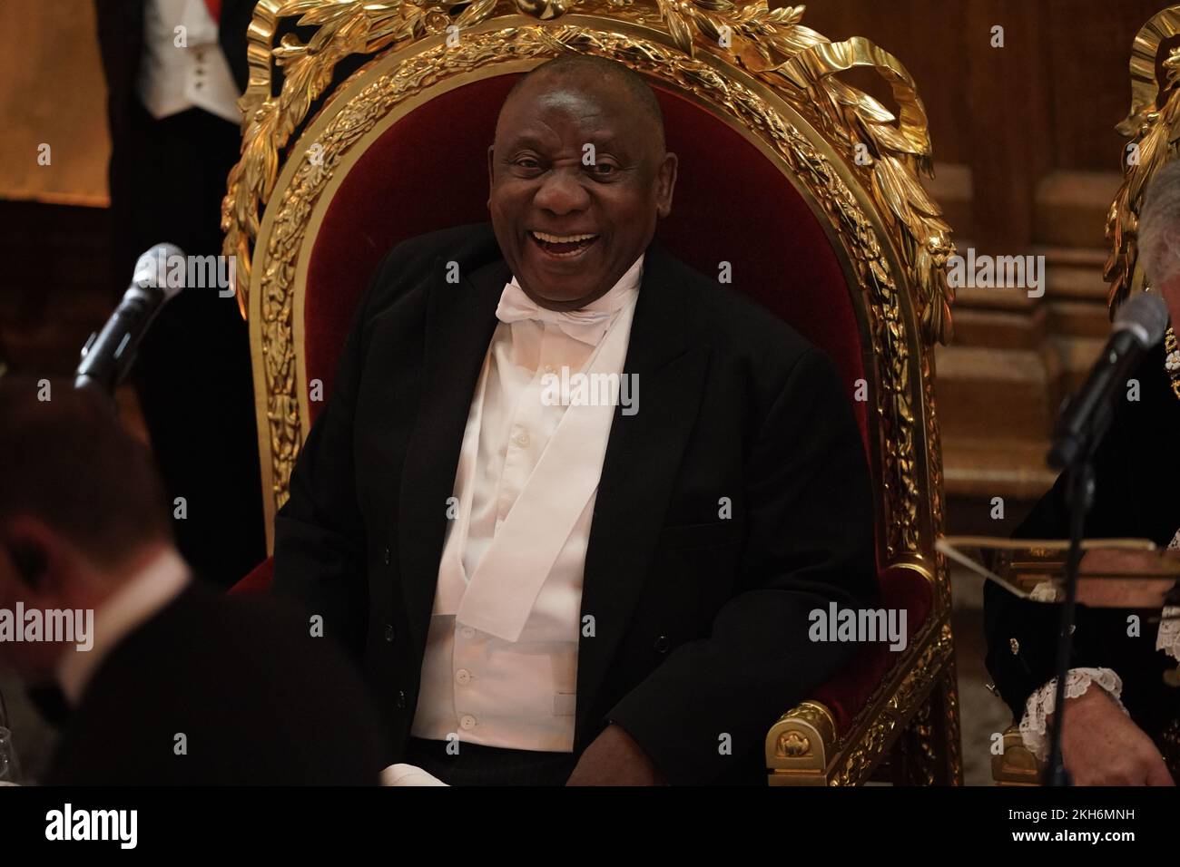 President Cyril Ramaphosa of South Africa, during a banquet at the Guildhall in London, given by the Lord Mayor and City of London Corporation, during his state visit to the UK. Picture date: Wednesday November 23, 2022. Stock Photo