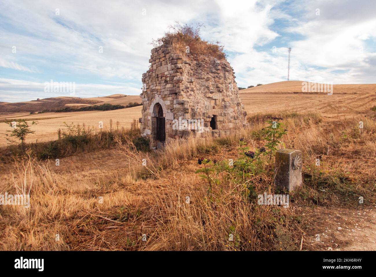 The sole remains of the medieval minster San Félix de Oca near Villafranca Montes de Oca stands right next to the Way of St. James. Stock Photo