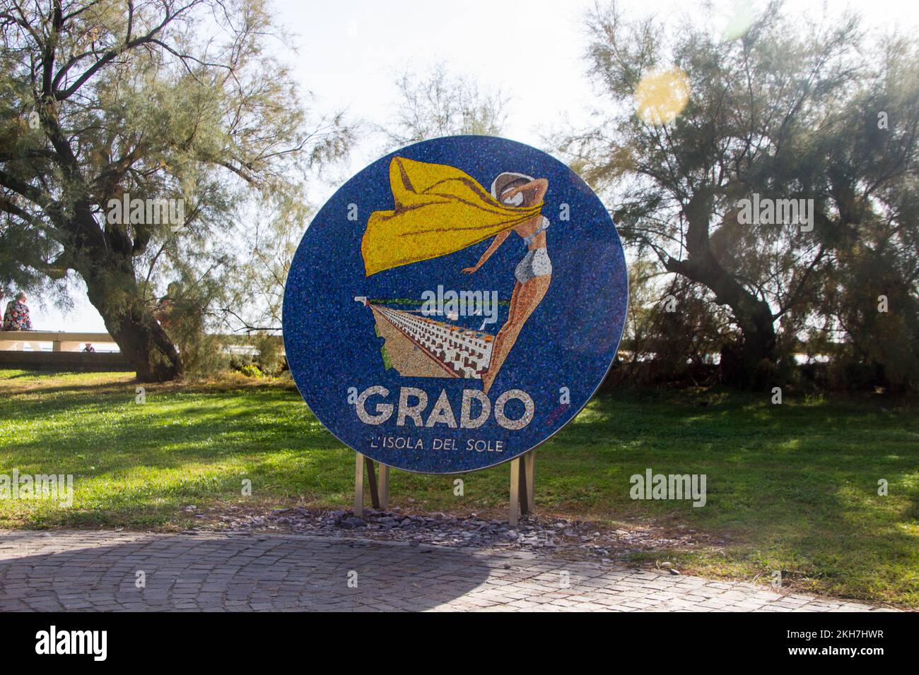 The tourist promotional symbol of town of Grado located at Giardini Palatucci park just outside the beach and town center Stock Photo