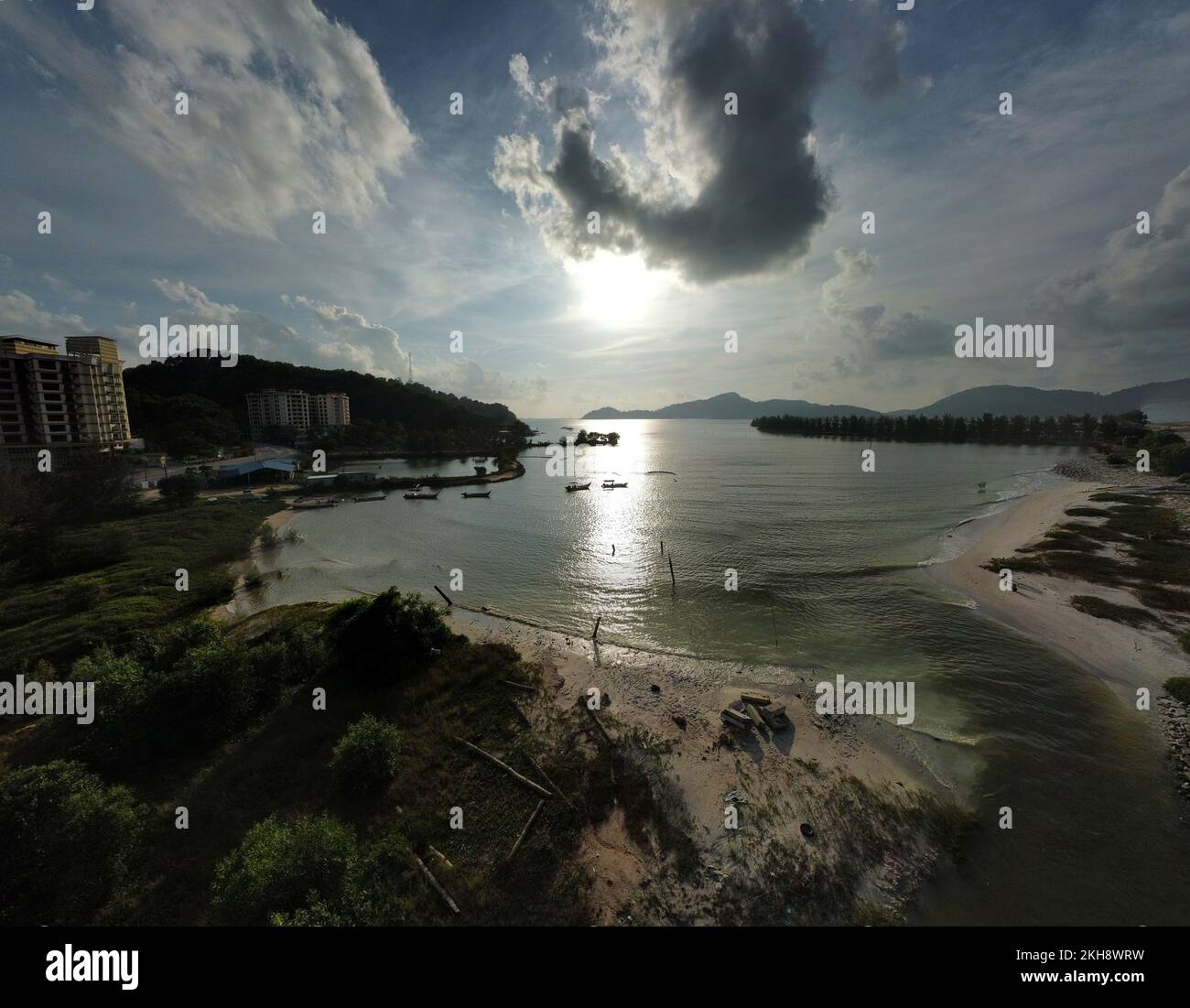 aerial scene of the cloudy evening sky at the beach Stock Photo - Alamy