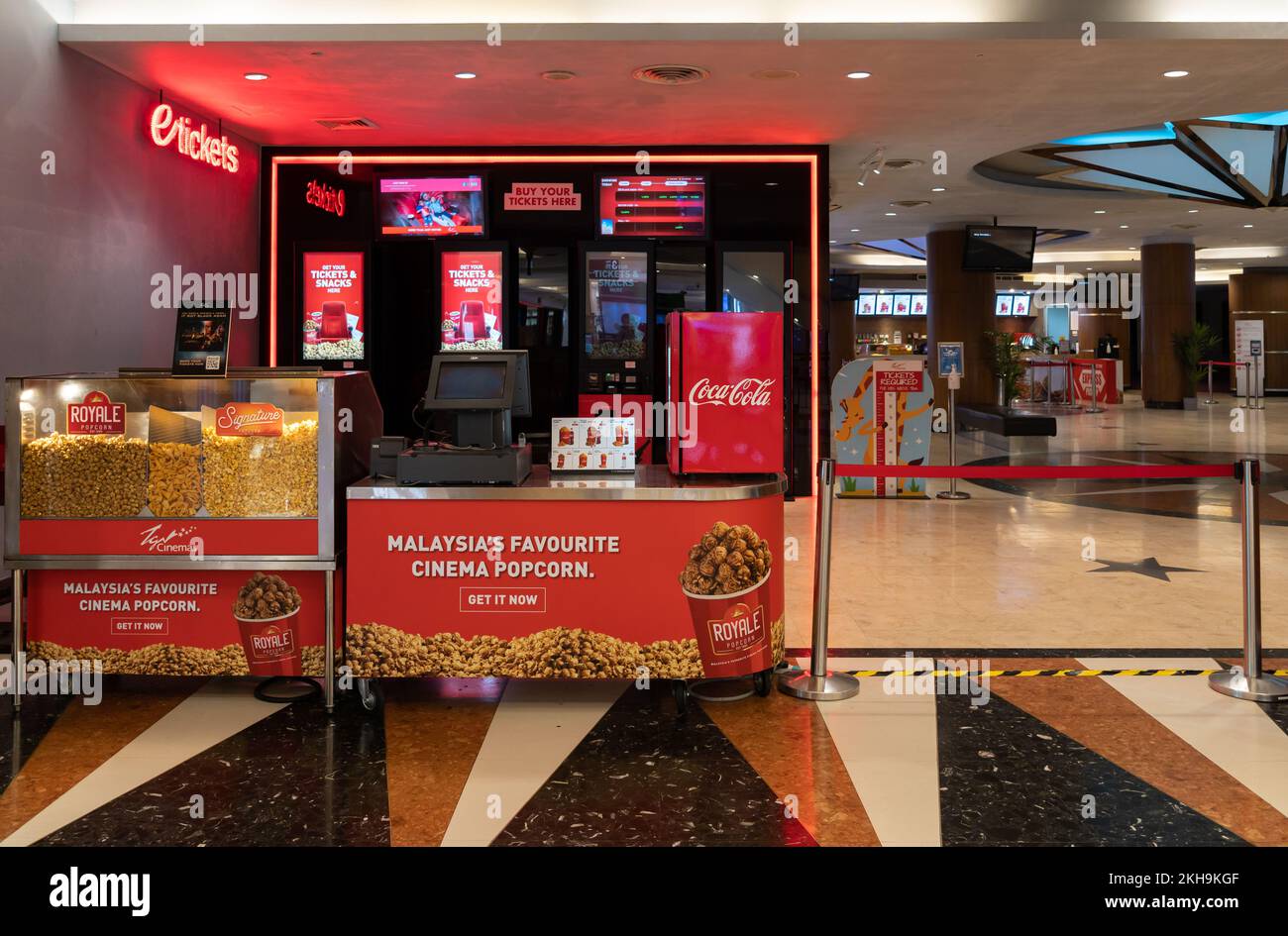 Kuala Lumpur, Malaysia - October 29,2022 : Tickets and snacks counter of the TGV Cinemas in Suria KLCC,Malaysia. Stock Photo