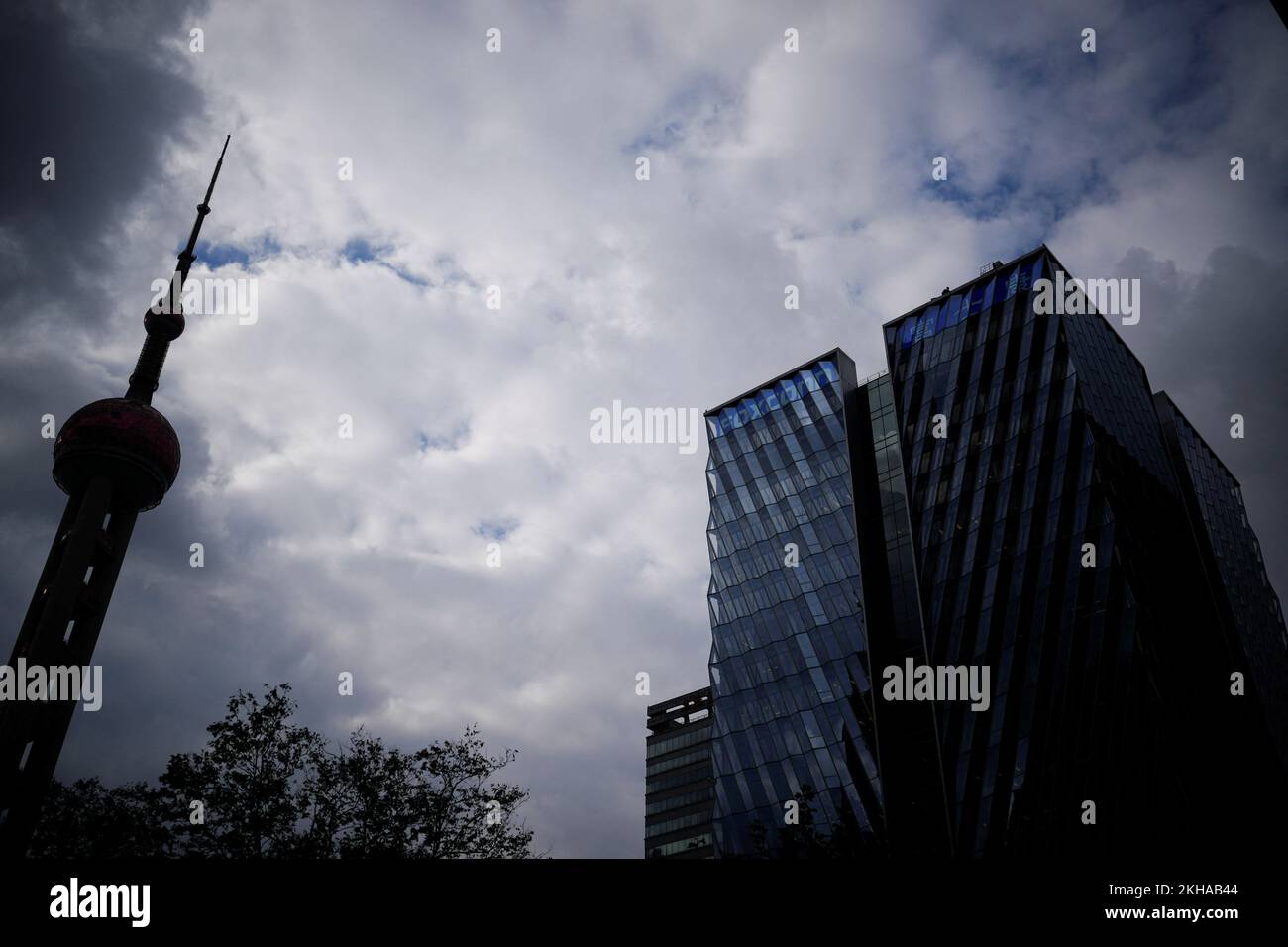 The building of Shanghai Foxconn headquarters is pictured at the Lujiazui financial district of Pudong  amid the coronavirus disease (COVID-19) outbreak in Shanghai, China, November 23, 2022. REUTERS/Aly Song Stock Photo