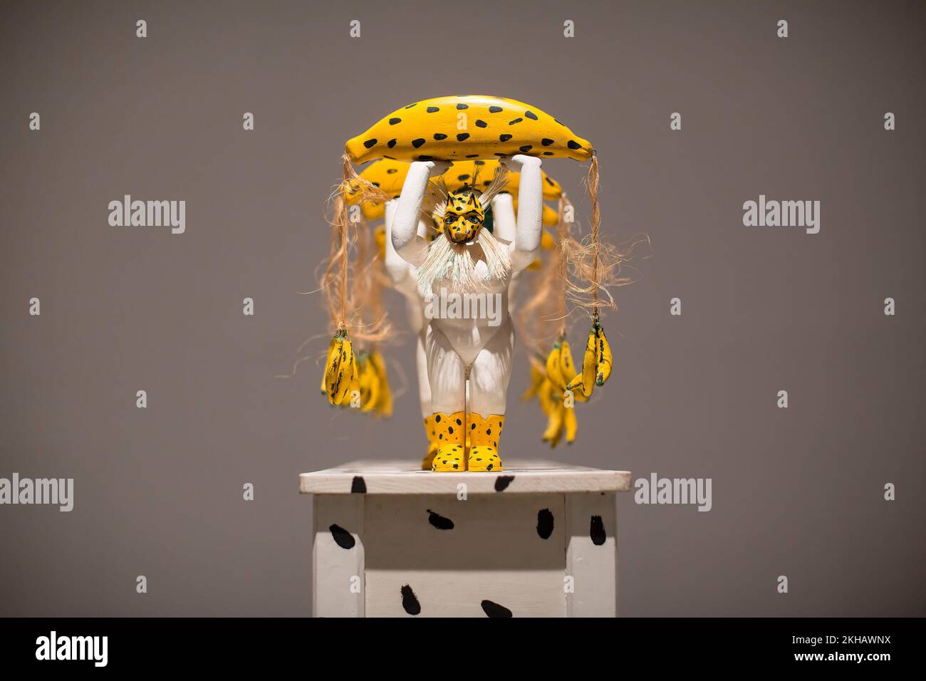 A sculpture entitled "The yellow banana loaders" seen during the