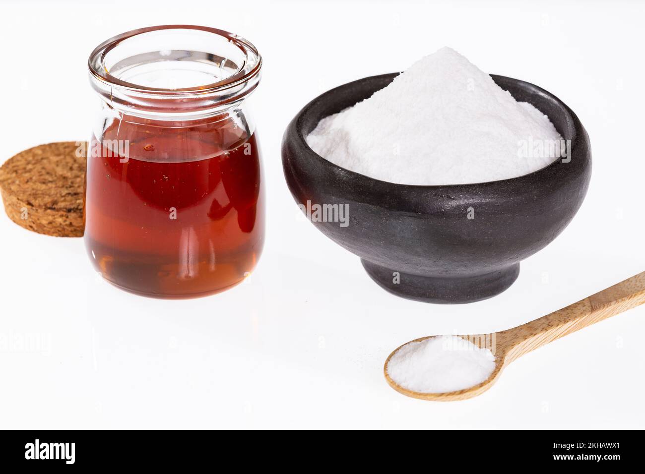 Baking Soda And Honey Bee Mixture That Provides Many Health Benefits Stock Photo