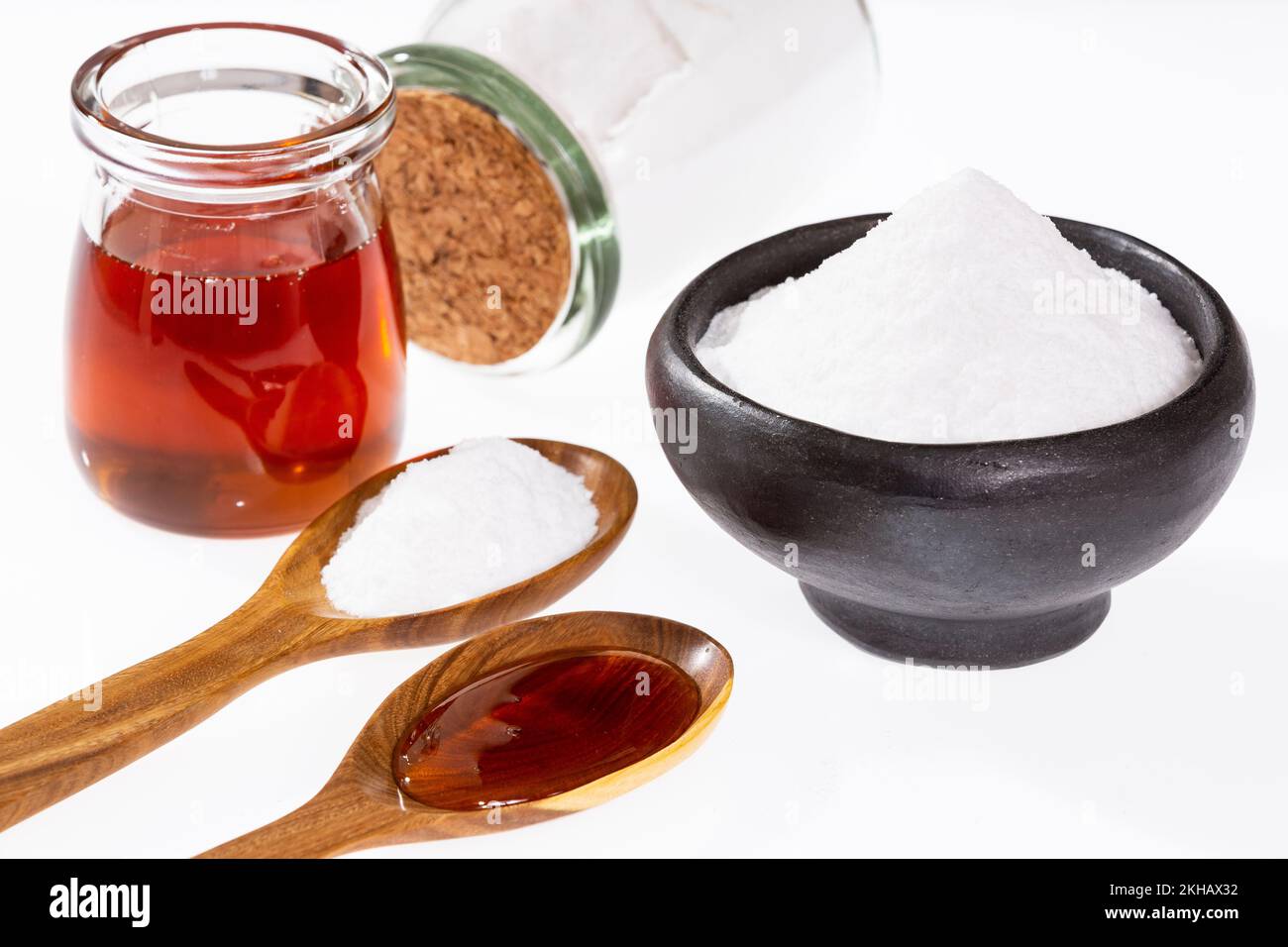 Baking Soda And Honey Bee Mixture That Provides Many Health Benefits Stock Photo