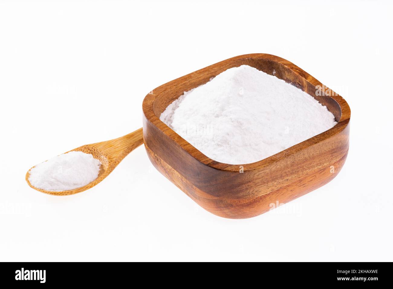 Baking soda Sodium Bicarbonate Top View; On White Background Stock