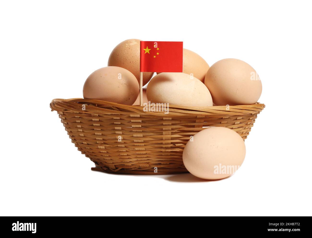 Basket of Farm Fresh Eggs With Flag of China Isolated on White Stock Photo