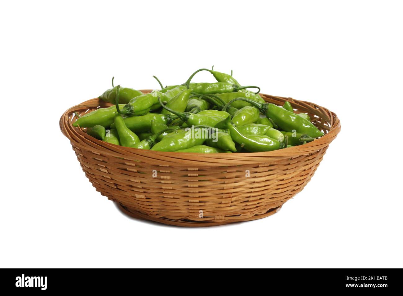 Bowl of Fresh Aji Limo Chili Peppers Isolated on White Stock Photo