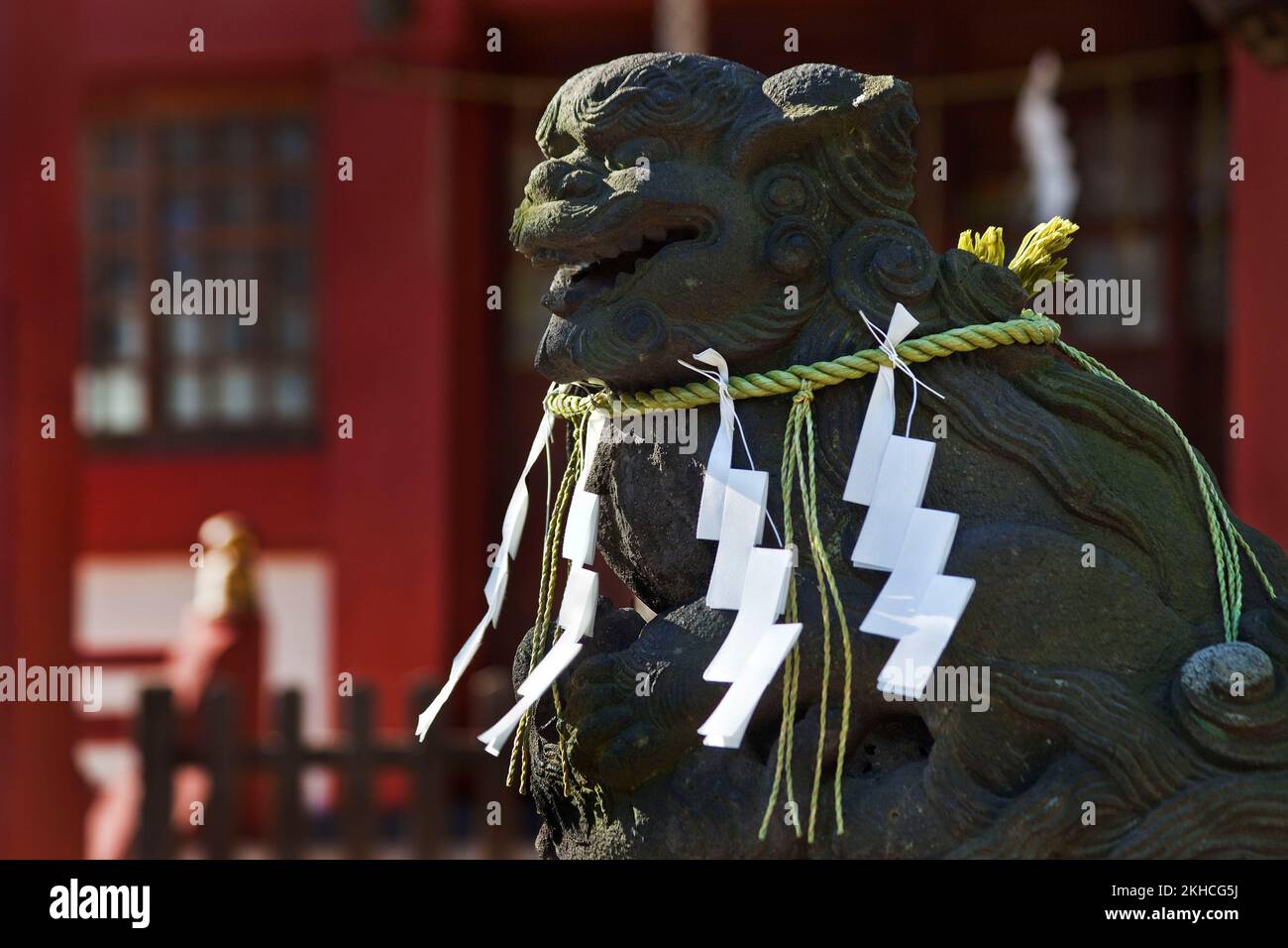 Temple dog spiritual protector shrine Ikegami Tokyo Japan Stock Photo