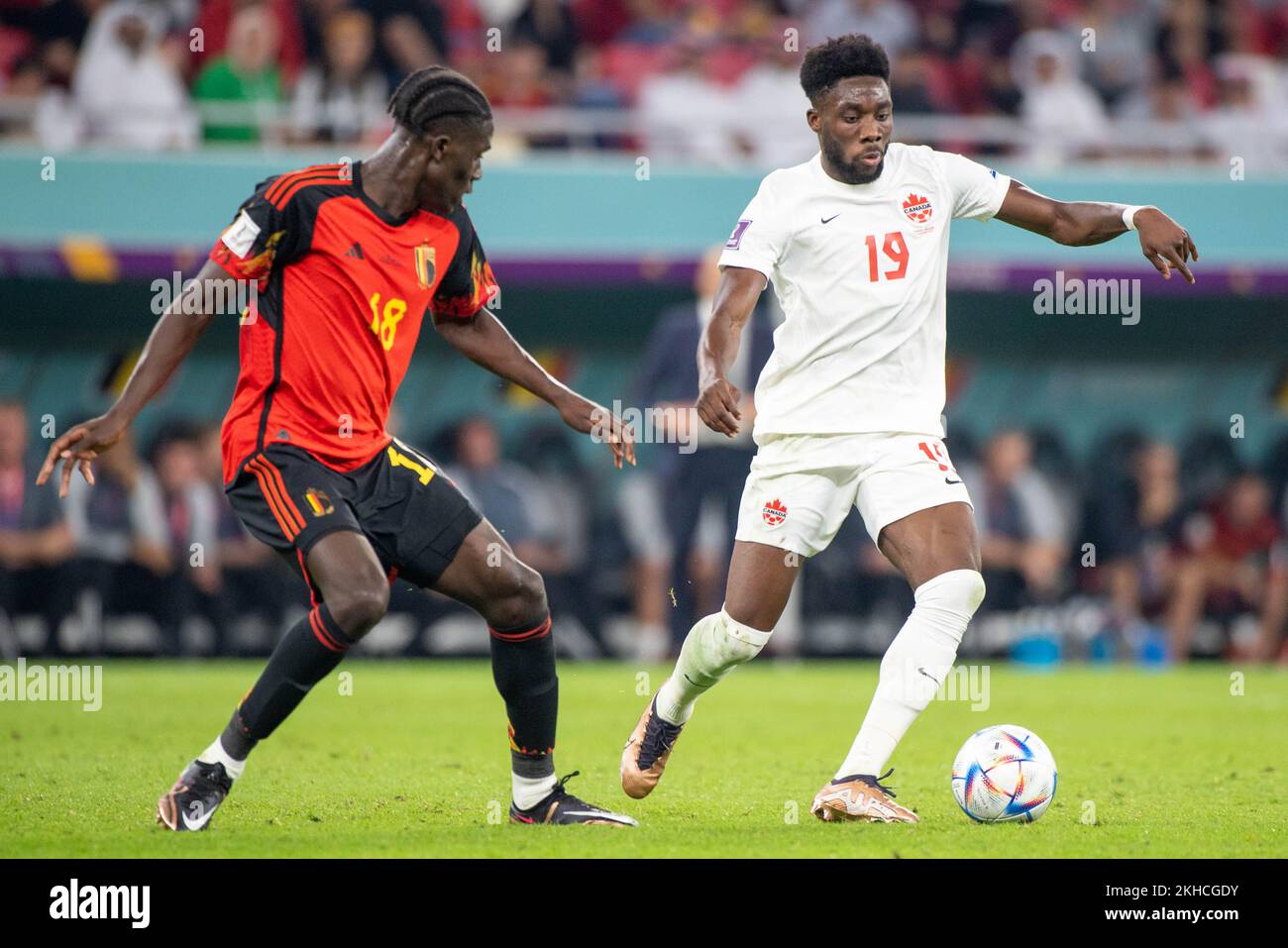 Ar Rayyan, Qatar. 24th Nov, 2022. Alphonso Davies of Canada and Amadou ...