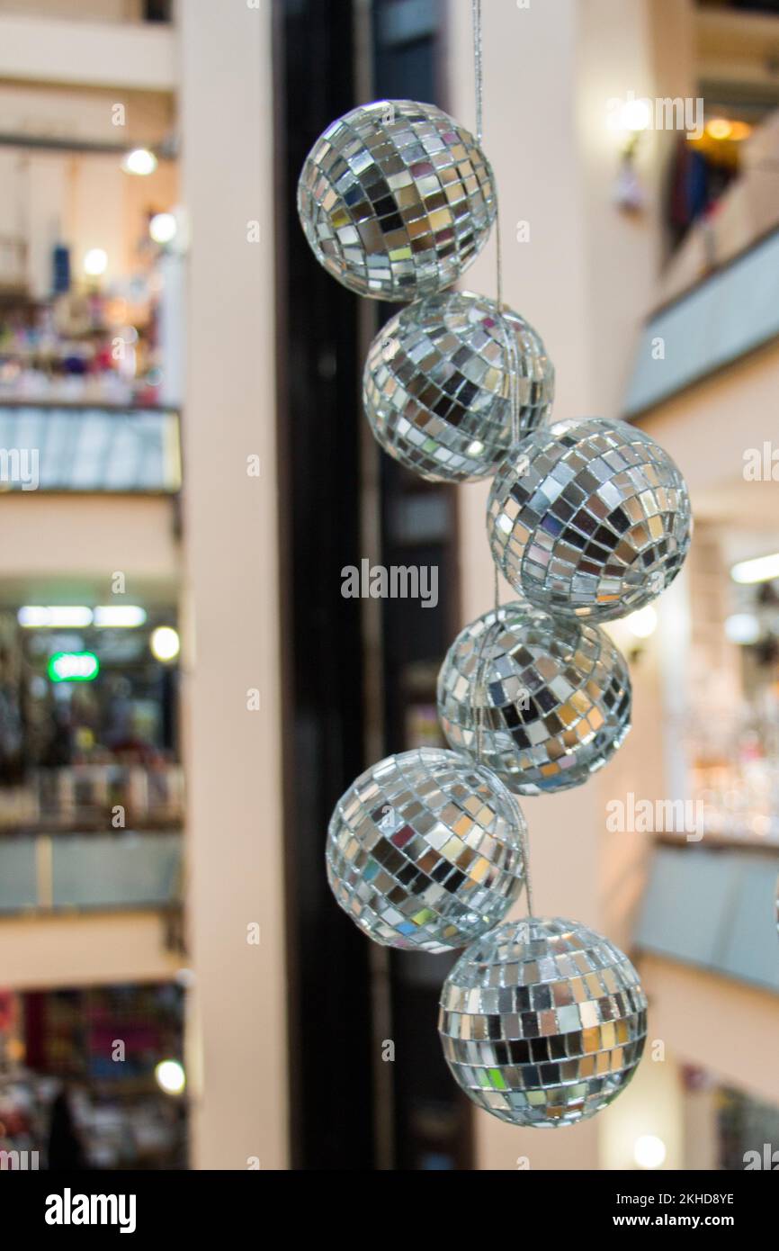 Shiny disco balls with small mirror mosaic. Closeup on spherical  discotheque glitterballs Stock Photo - Alamy