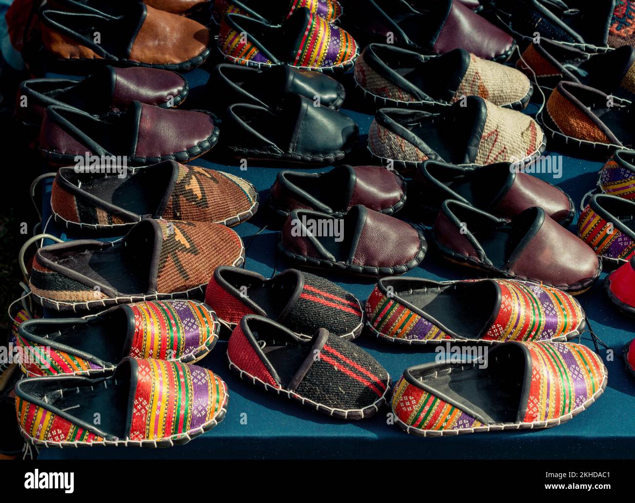 Set of traditional hand made leather shoes in a bazaar Stock Photo Alamy