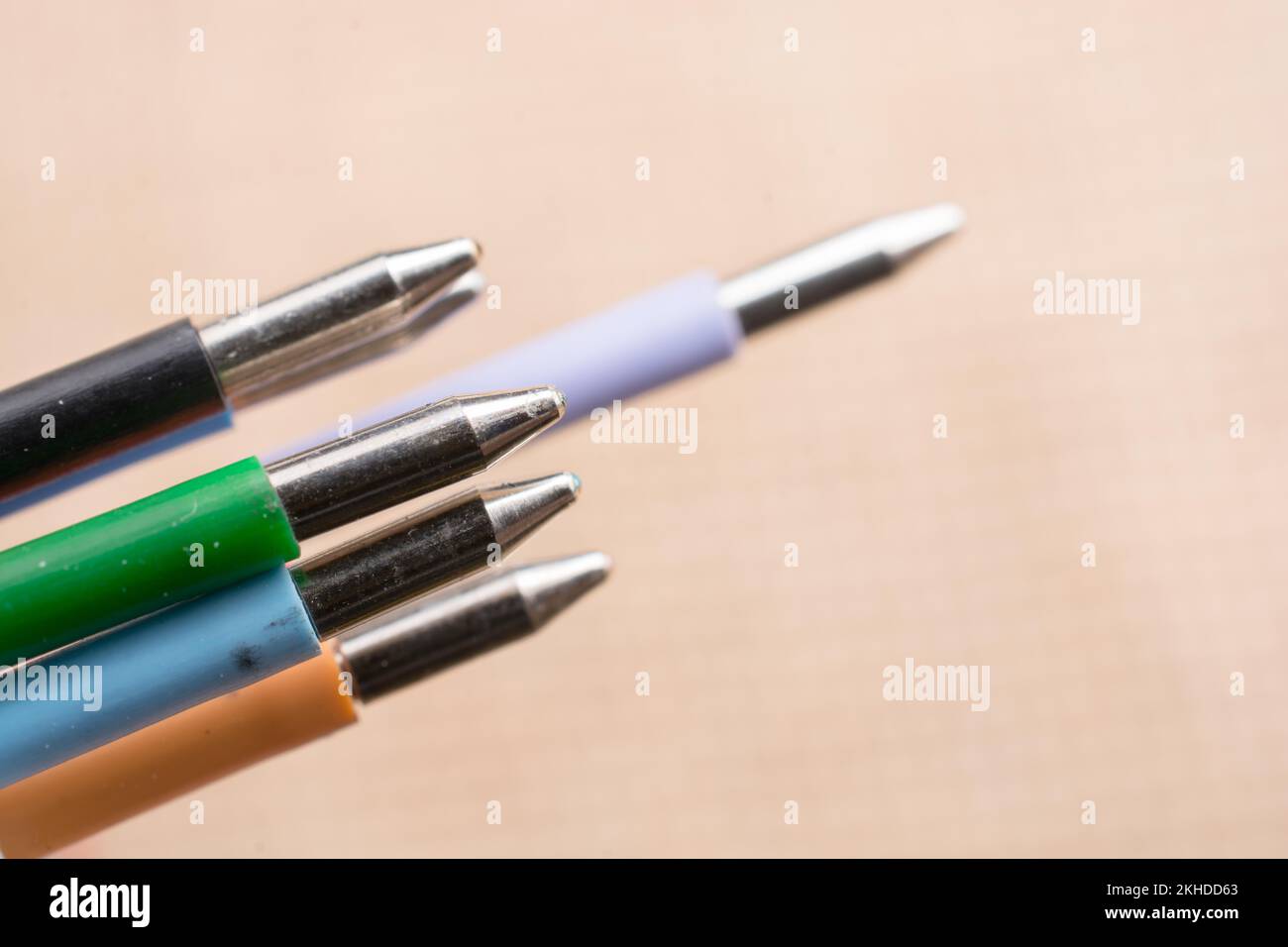 Multi colored pen on a textured background on display stock photo alamy