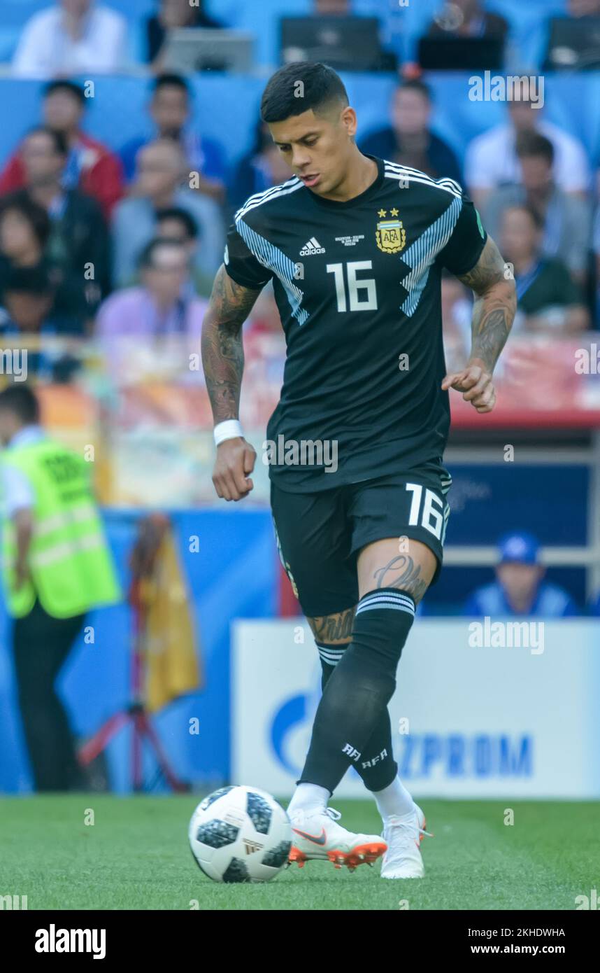 Moscow, Russia - June 16, 2018. Argentina national football team centre-back Marcos Rojo during FIFA World Cup 2018 match Argentina vs Iceland (1-1). Stock Photo