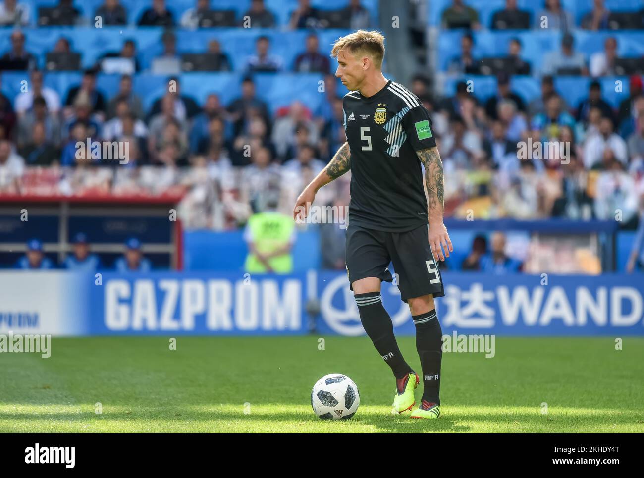 Moscow, Russia - June 16, 2018. Argentina national football team midfielder Lucas Biglia during FIFA World Cup 2018 match Argentina vs Iceland (1-1). Stock Photo