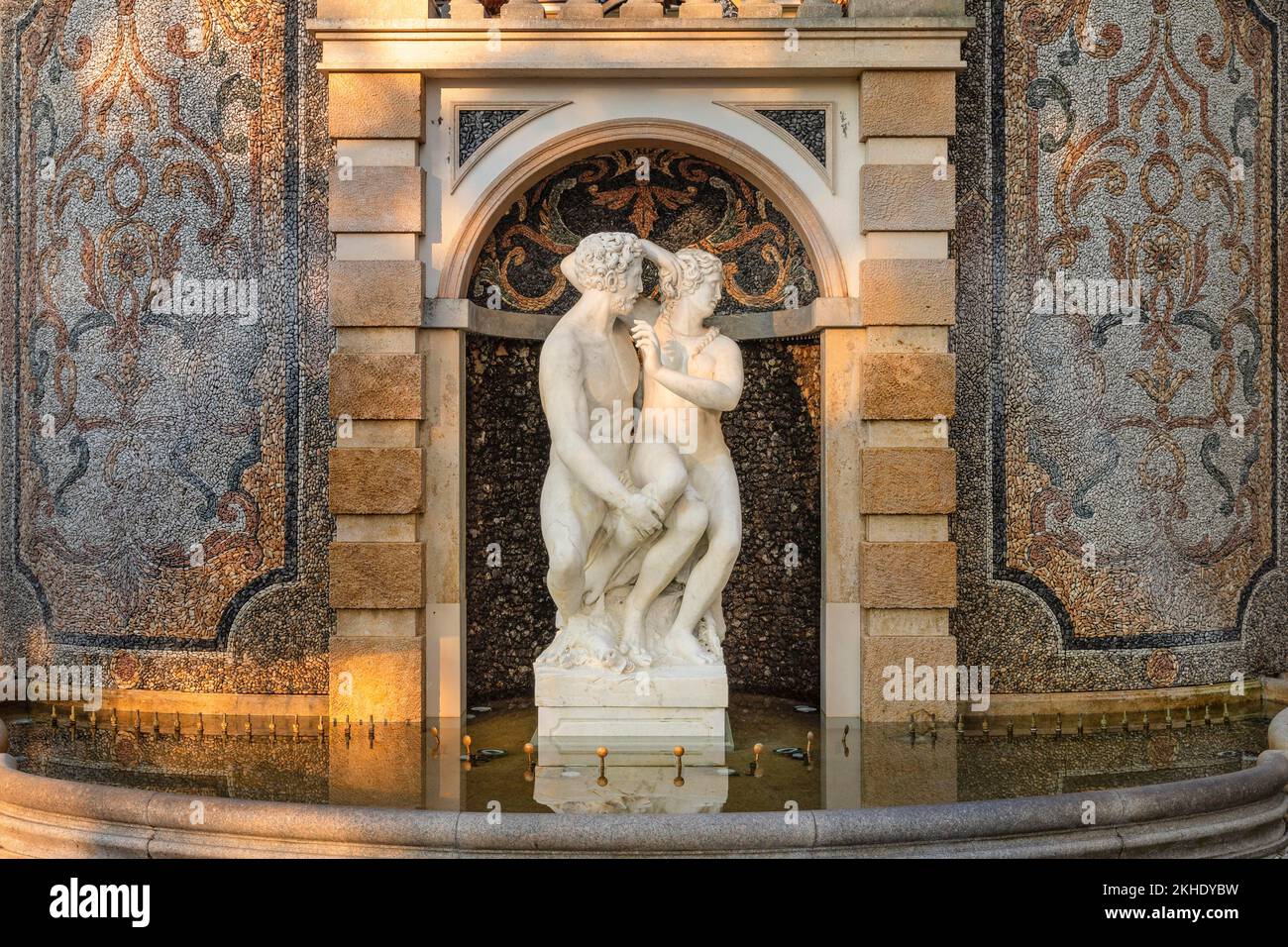 Fountain sculpture in the garden of the Grand Hotel Des Iles Borromees, Stresa, Lake Maggiore, Piedmont, Italy, Lake Maggiore, Stresa, Piedmont, Italy Stock Photo