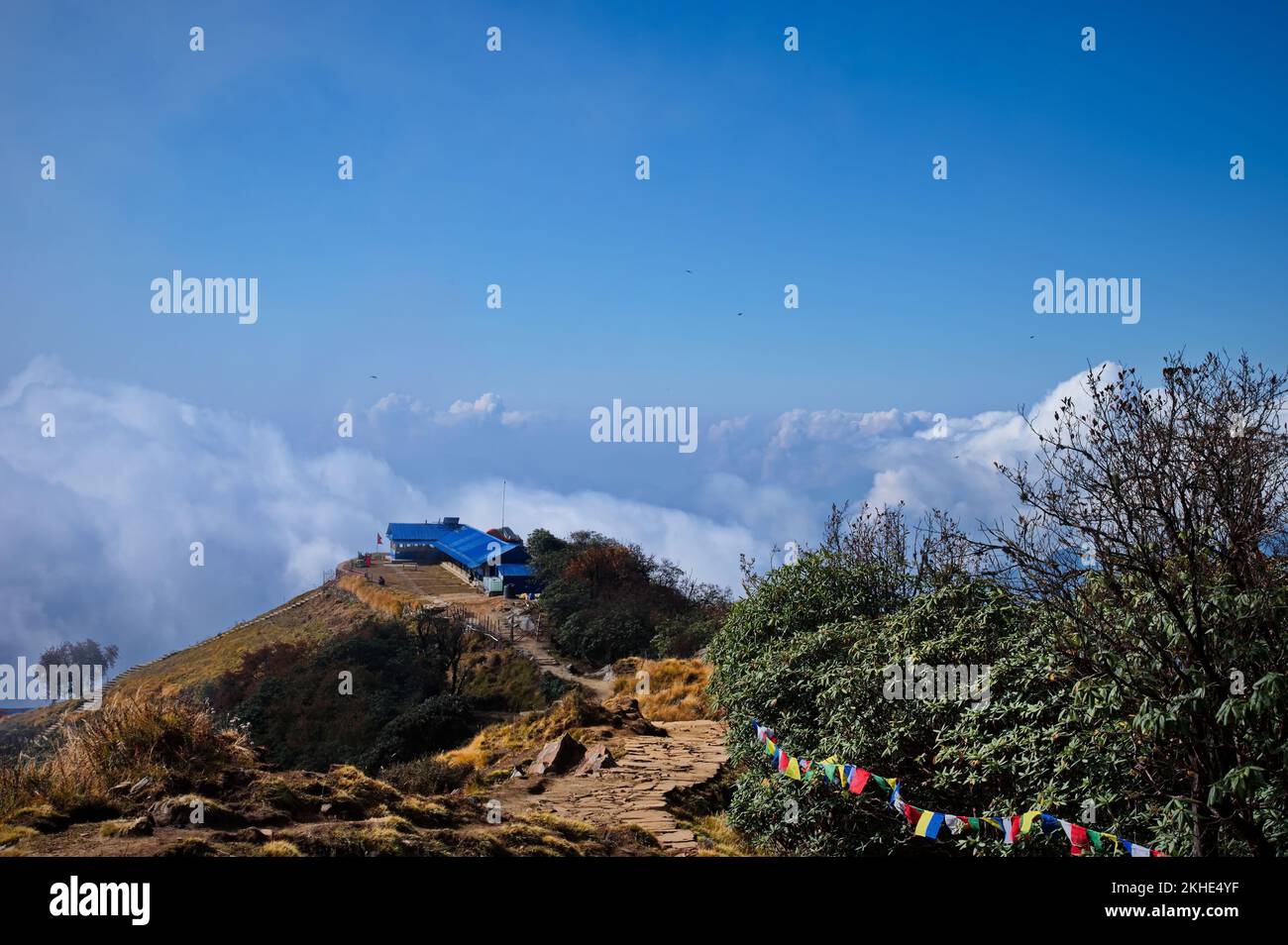 Aerial view of ridge in Annapurna massif with mountain hut, Nepal Stock ...