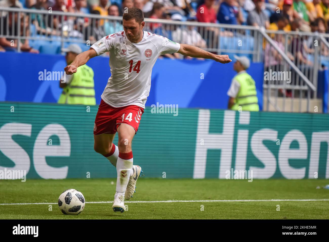 Samara, Russia – June 21, 2018. Denmark national football team defender Henrik Dalsgaard during FIFA World Cup 2018 match Denmark vs Australia (1-1). Stock Photo