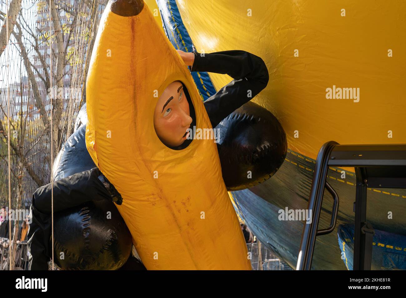 The Kevin the Minion balloon inflated for 96th Macy's Thanksgiving Day Parade on 77th street in New York on November 23, 2022 Stock Photo