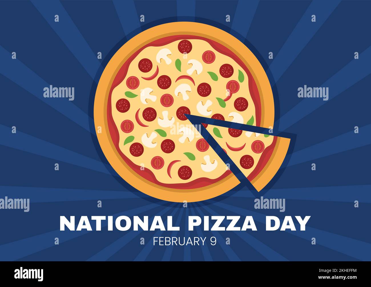 National Pizza Day on Celebration February 9 by Consuming Various Slice in Flat Cartoon Style Background Hand Drawn Templates Illustration Stock Vector