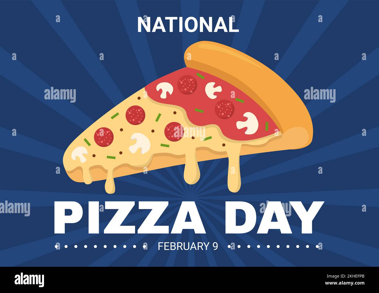 National Pizza Day on Celebration February 9 by Consuming Various Slice in Flat Cartoon Style