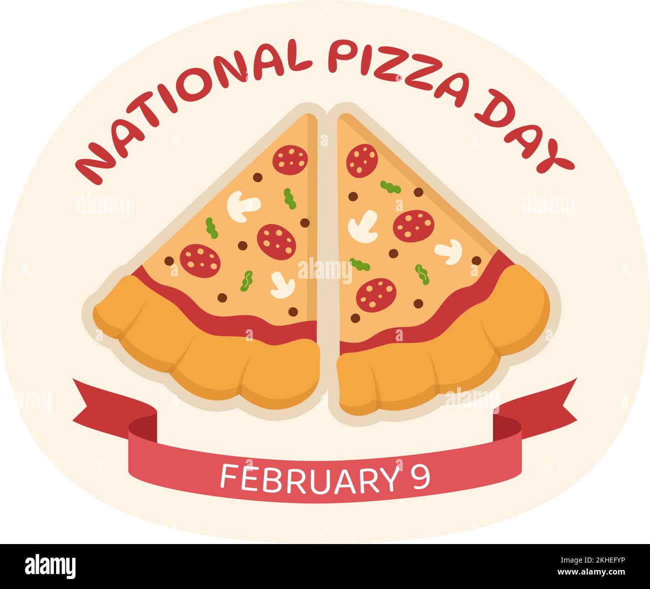National Pizza Day on Celebration February 9 by Consuming Various Slice in Flat Cartoon Style
