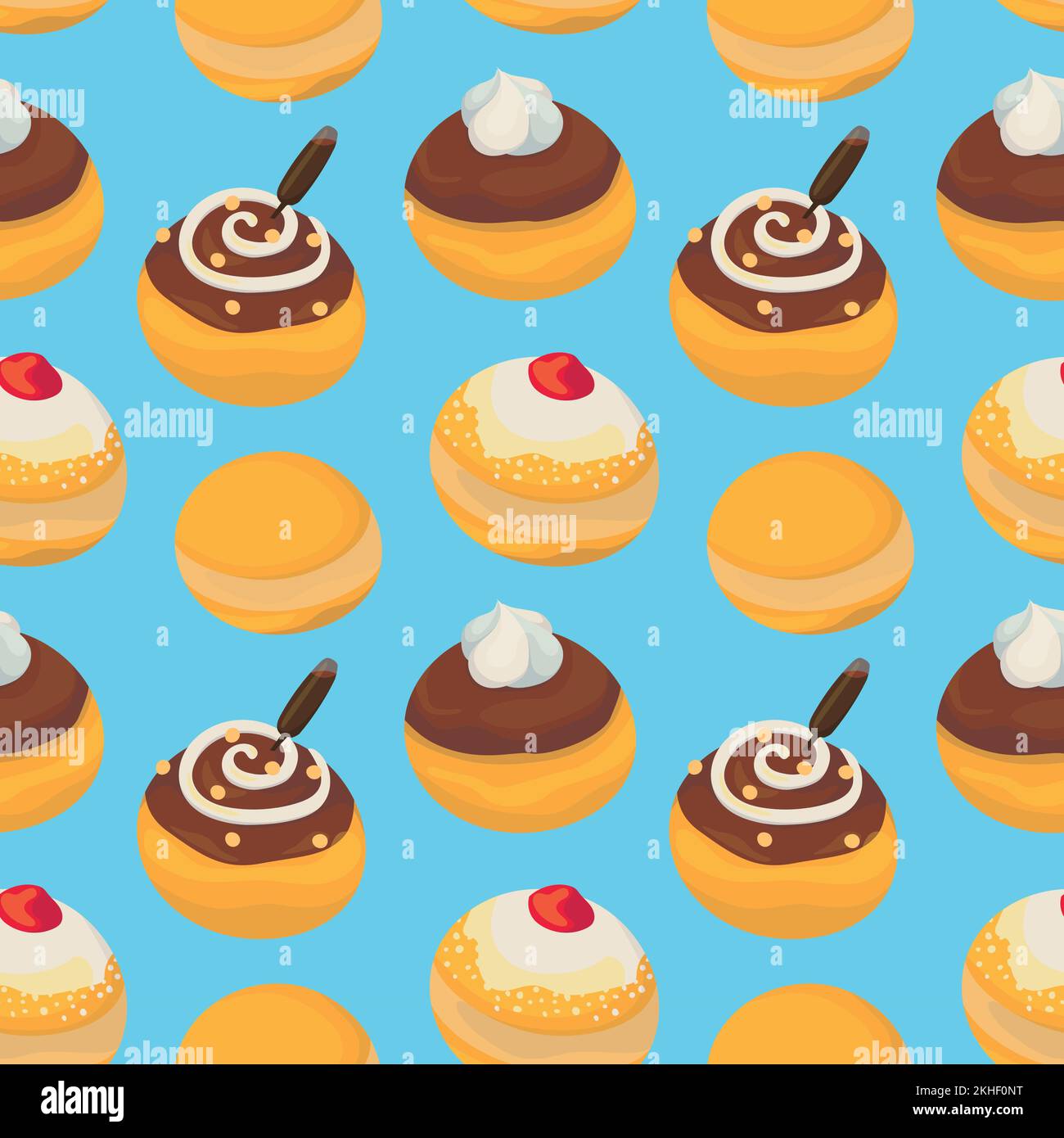 Colorful repetitive pattern background of Sufganiyot, Jelly doughnuts
