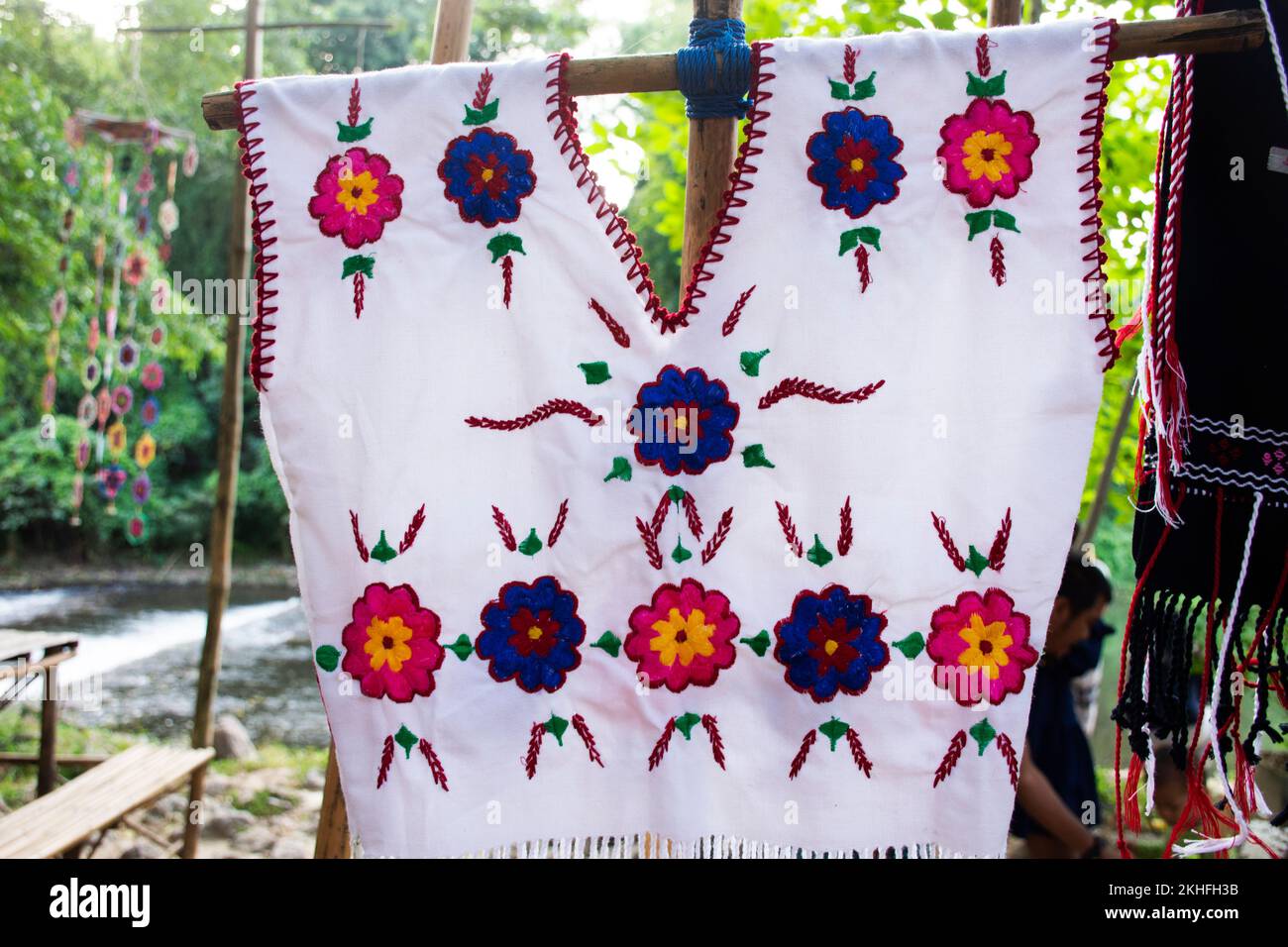 Clothes karen ethnic fabric sewing with raw hand woven cotton ancient  pattern and antique design texture for show and sale in oh poi street local  mark Stock Photo - Alamy