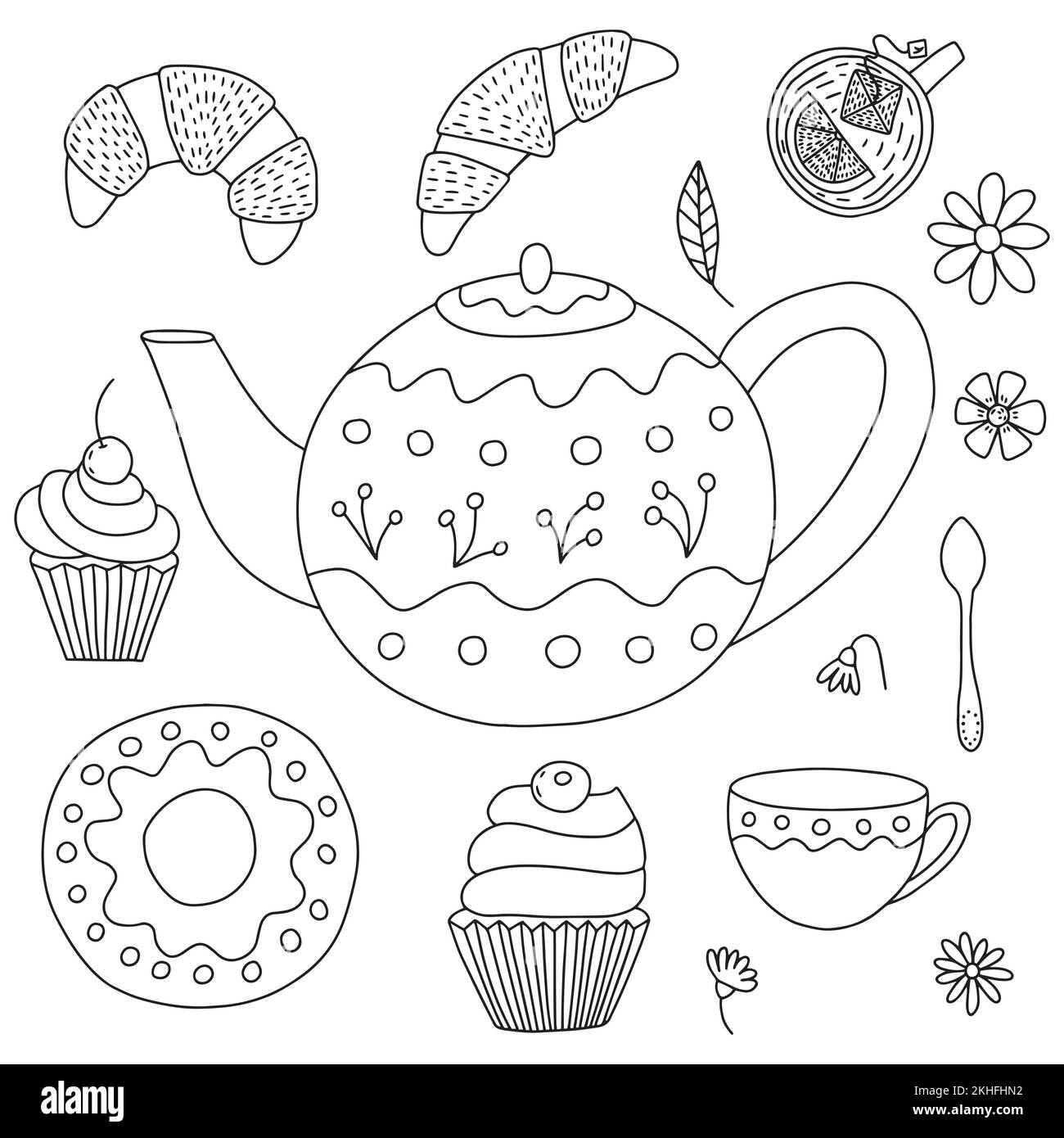 Hand drawn teapot and croissants Stock Vector Image &amp; Art - Alamy