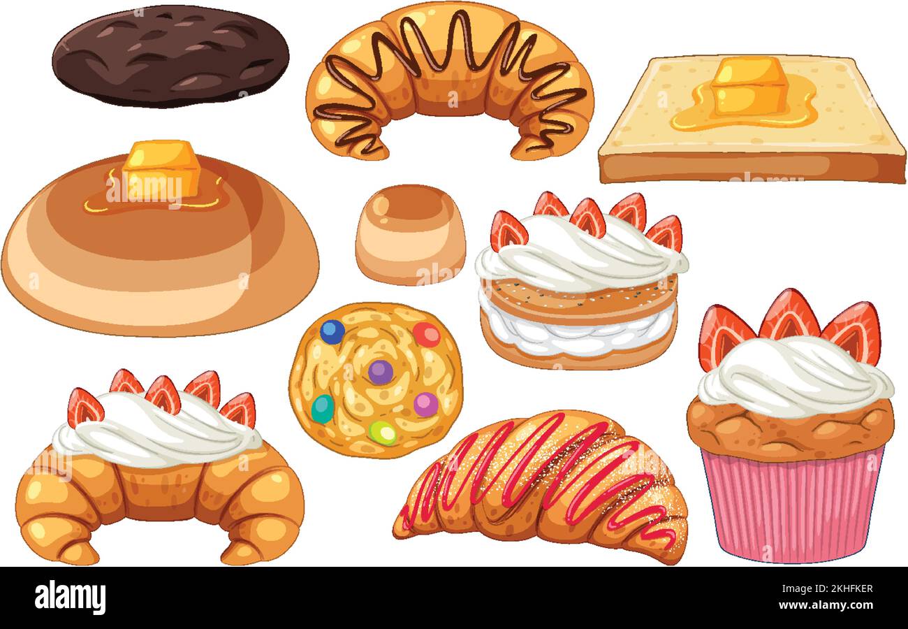 Set of bread and pastry bakery products illustration Stock Vector Image ...