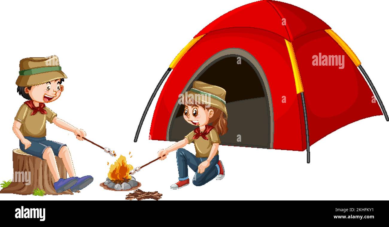 Happy kids at camping tent illustration Stock Vector Image & Art - Alamy