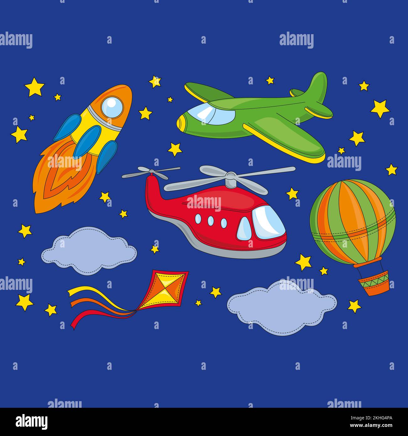 FLY Air Space Travel Cartoon Transport Clip Art Isolated Objects Vector