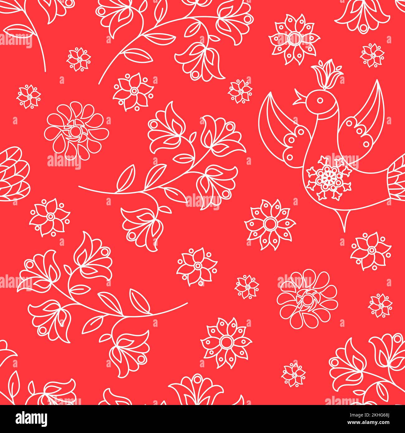 FOLK PATTERN Traditional Ethnic Floral Bird Decor Vector Illustration ...