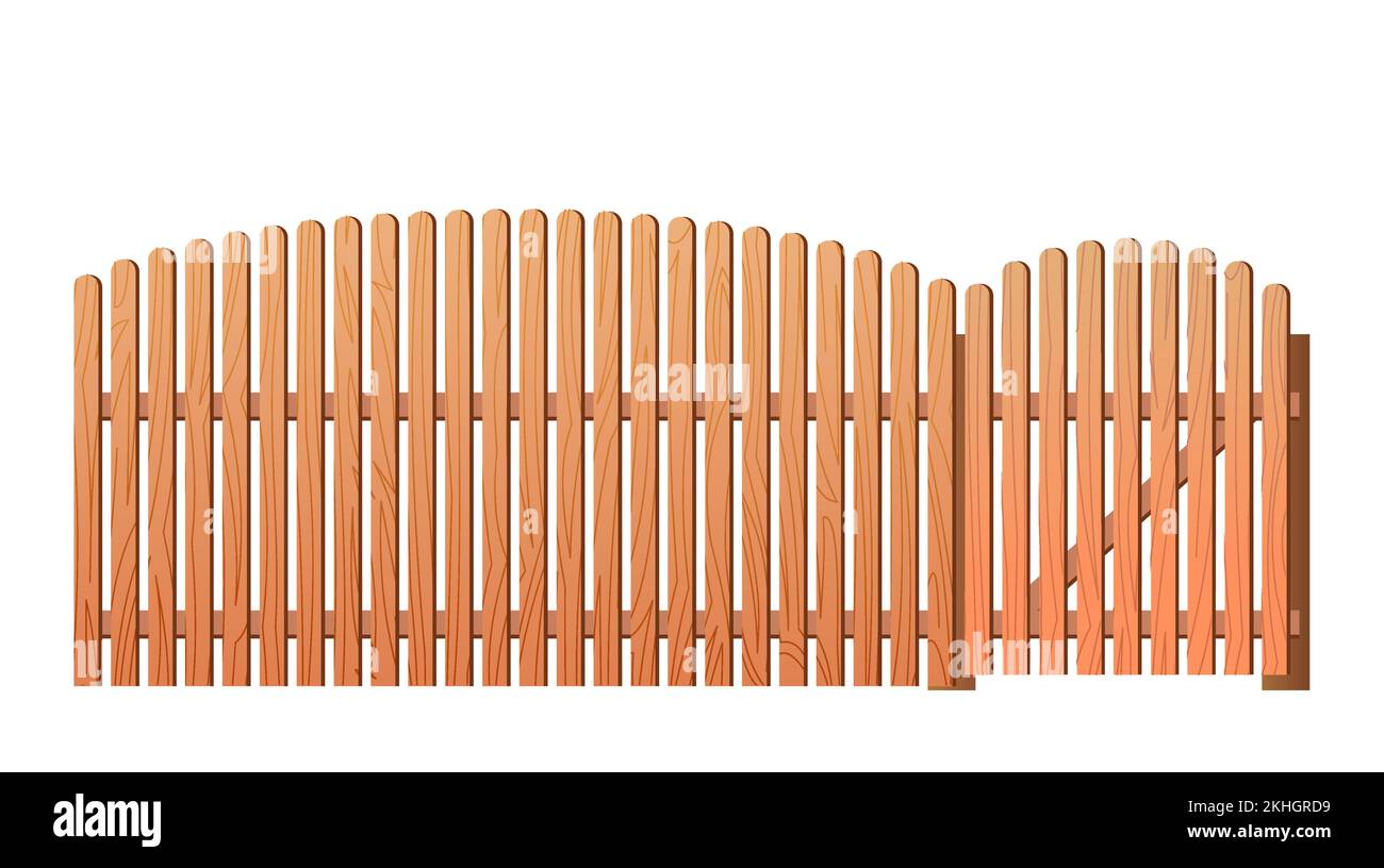 New unpainted wooden fence made of boards and picket fence. Isolated on ...