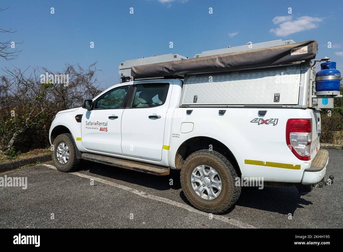 Avis safari 4x4 rental vehicle parked during an overland trip in South Africa concept travel and tourism in Africa Stock Photo