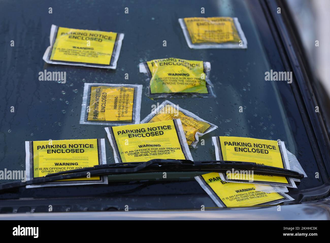 File photo dated 29/12/17 of parking notice fixed penalties attached to the windscreen of a car, as drivers have been hit by a 50% increase in the number of parking tickets issued by private companies. Stock Photo