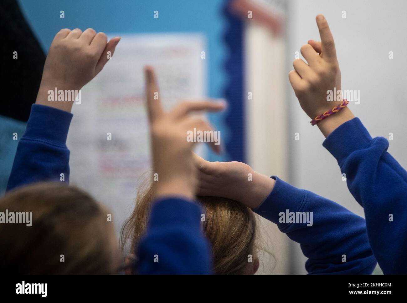 File photo dated 27/11/19 of school children during a Year 5 class at a primary school, as disadvantaged seven and eight year-old pupils were nine months behind their peers in reading skills and eight months behind in maths, according to new research into how the pandemic has affected the attainment gap. Stock Photo