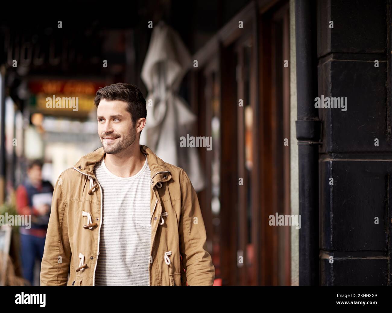 I love this city. A handsome young man enjoying the city scenes. Stock Photo