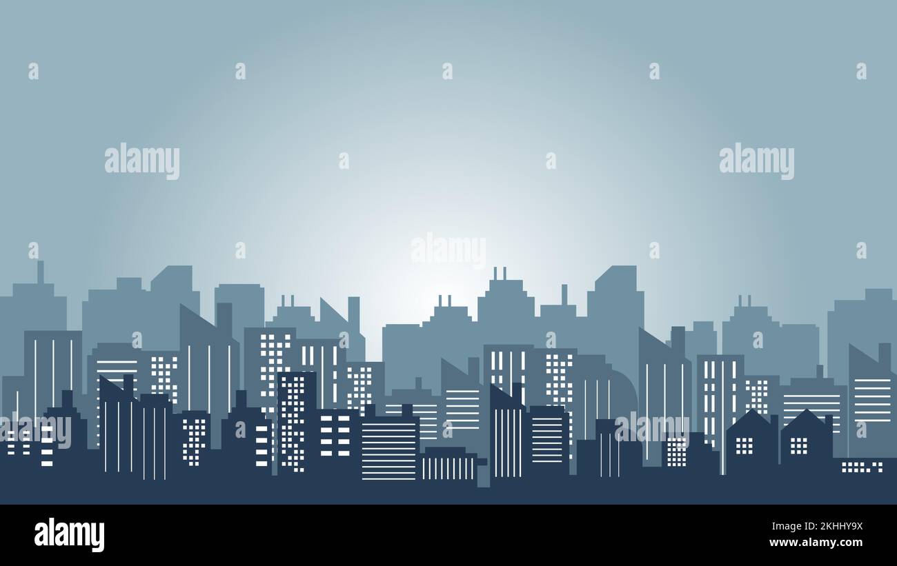 Night view of downtown with tall buildings around it. City vector ...