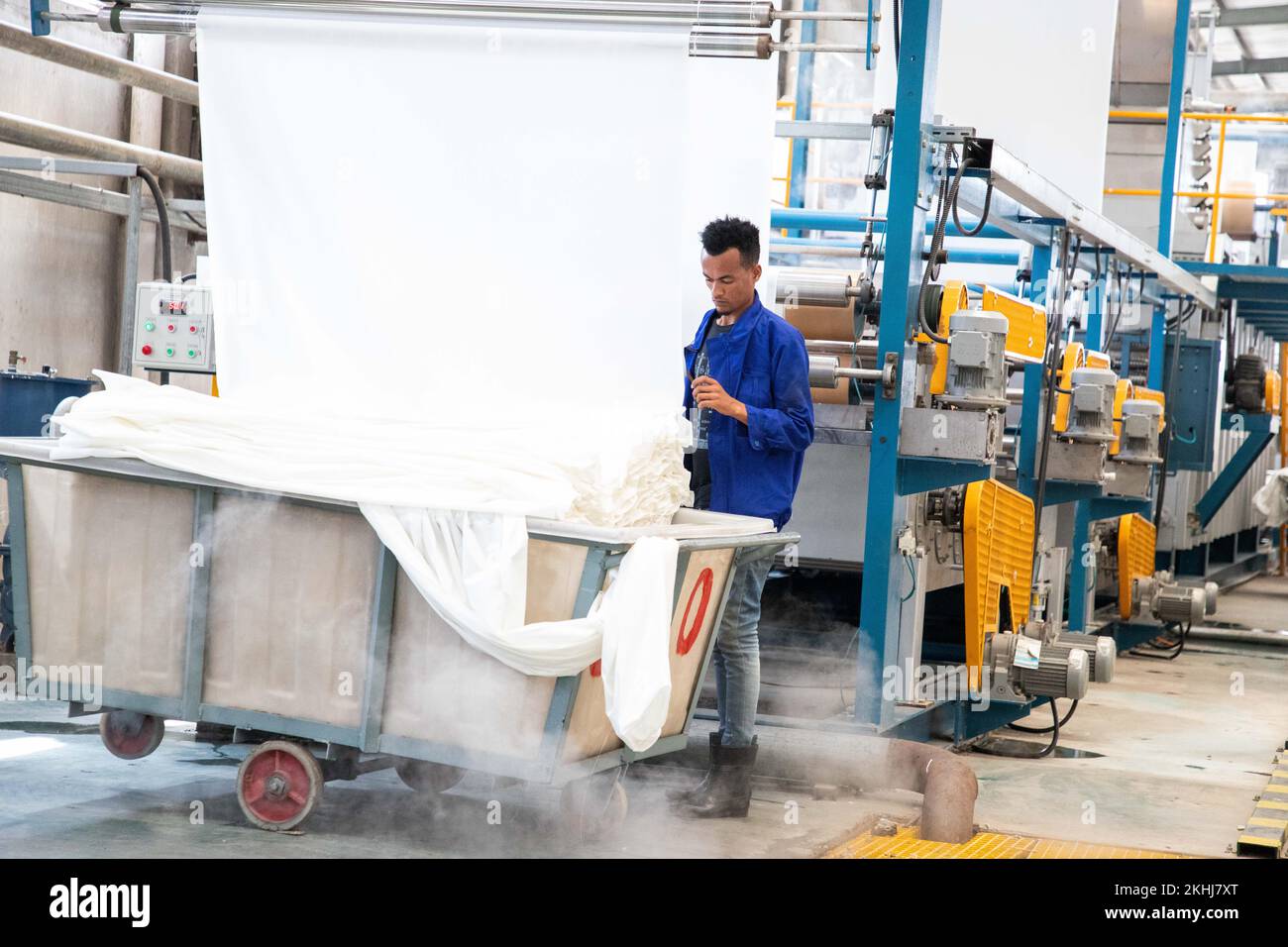 Sebeta, Ethiopia. 16th Nov, 2022. A local employee works in a printing