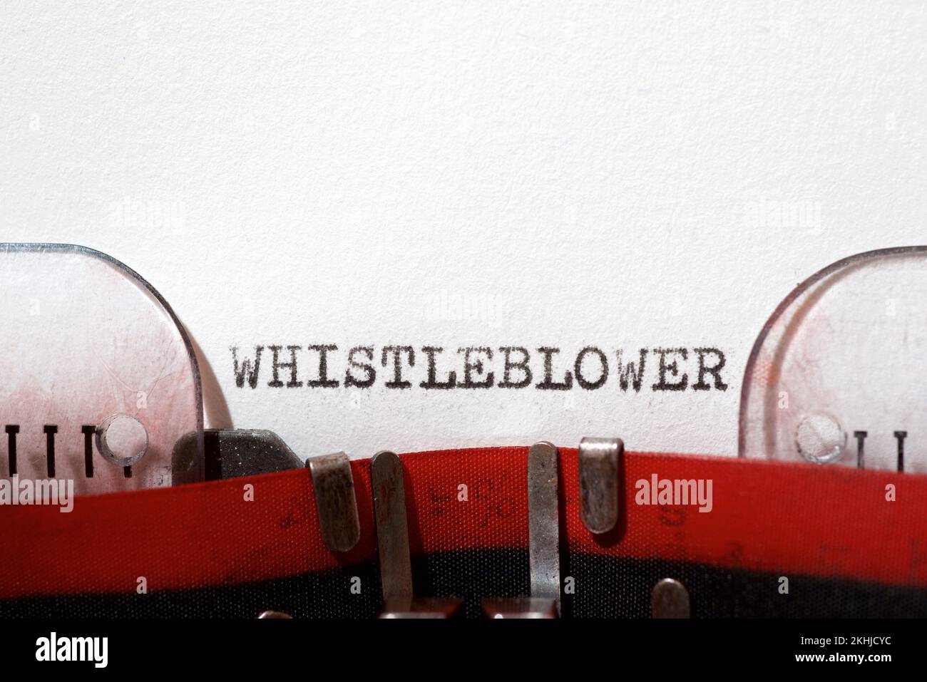 Whistleblower text written with a typewriter. Stock Photo