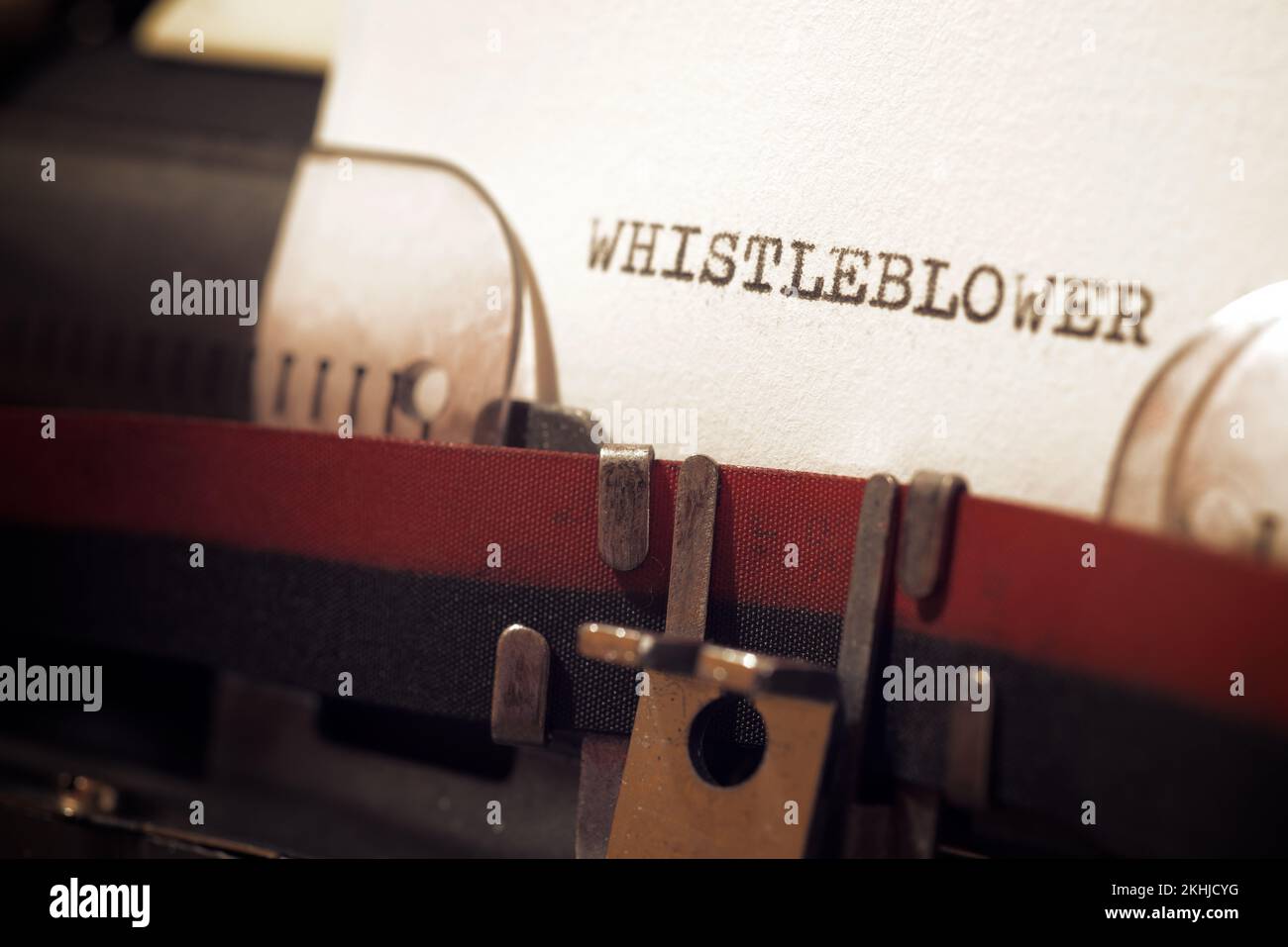 Whistleblower text written with a typewriter. Stock Photo