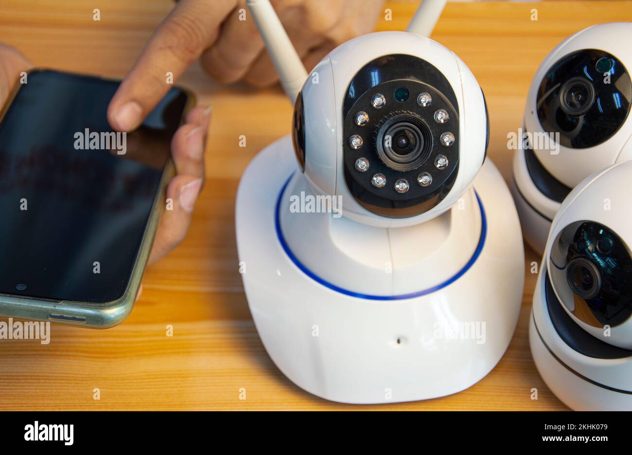 Closeup IP cameras Install IP CCTV cameras or hightech surveillance