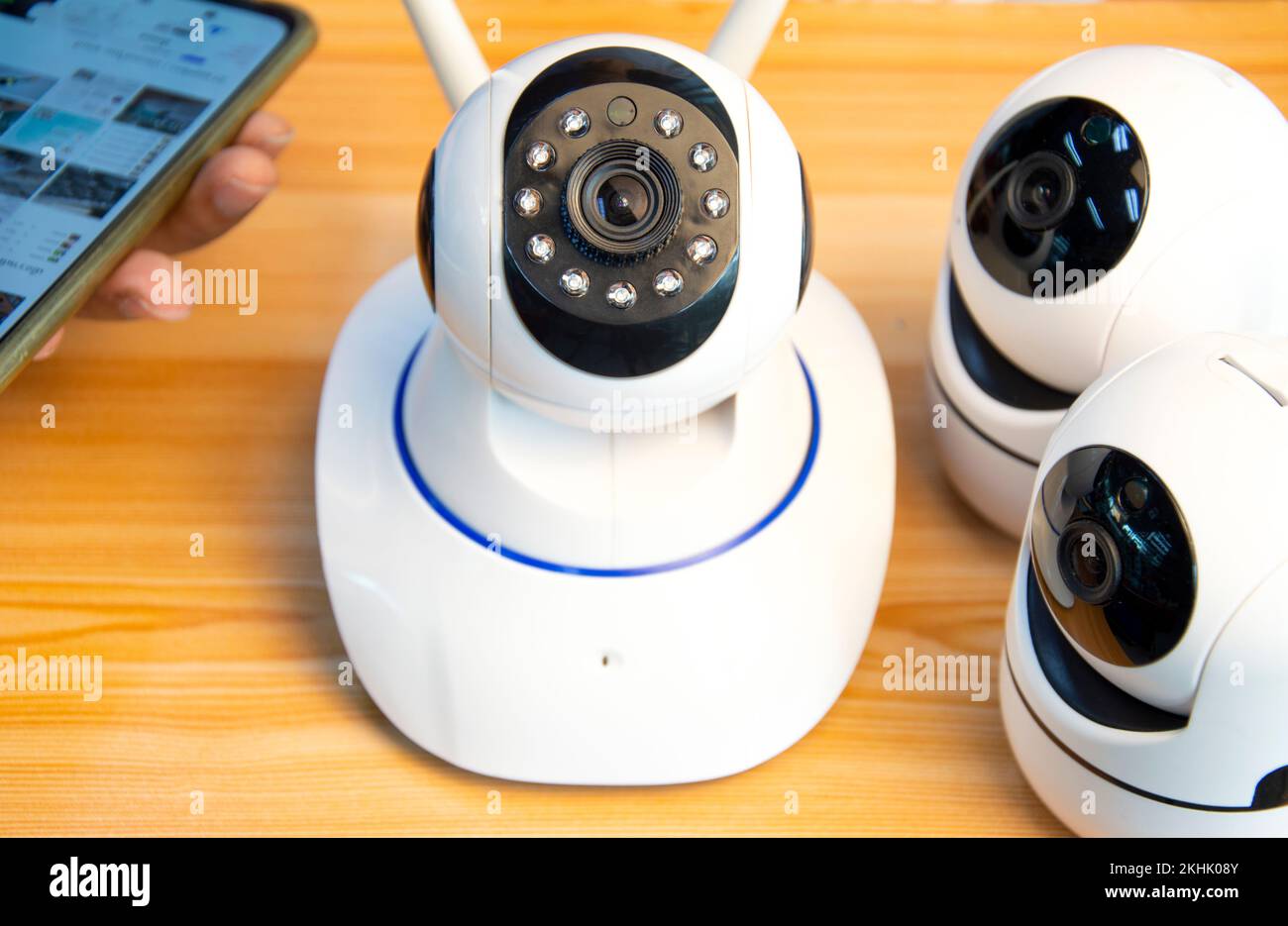 Closeup IP cameras Install IP CCTV cameras or hightech surveillance