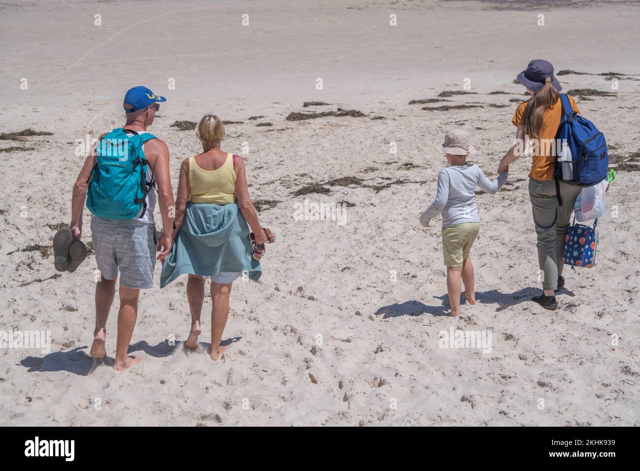 Rear view of a family walking on a  beach, Adelaide, Australia Stock Photo